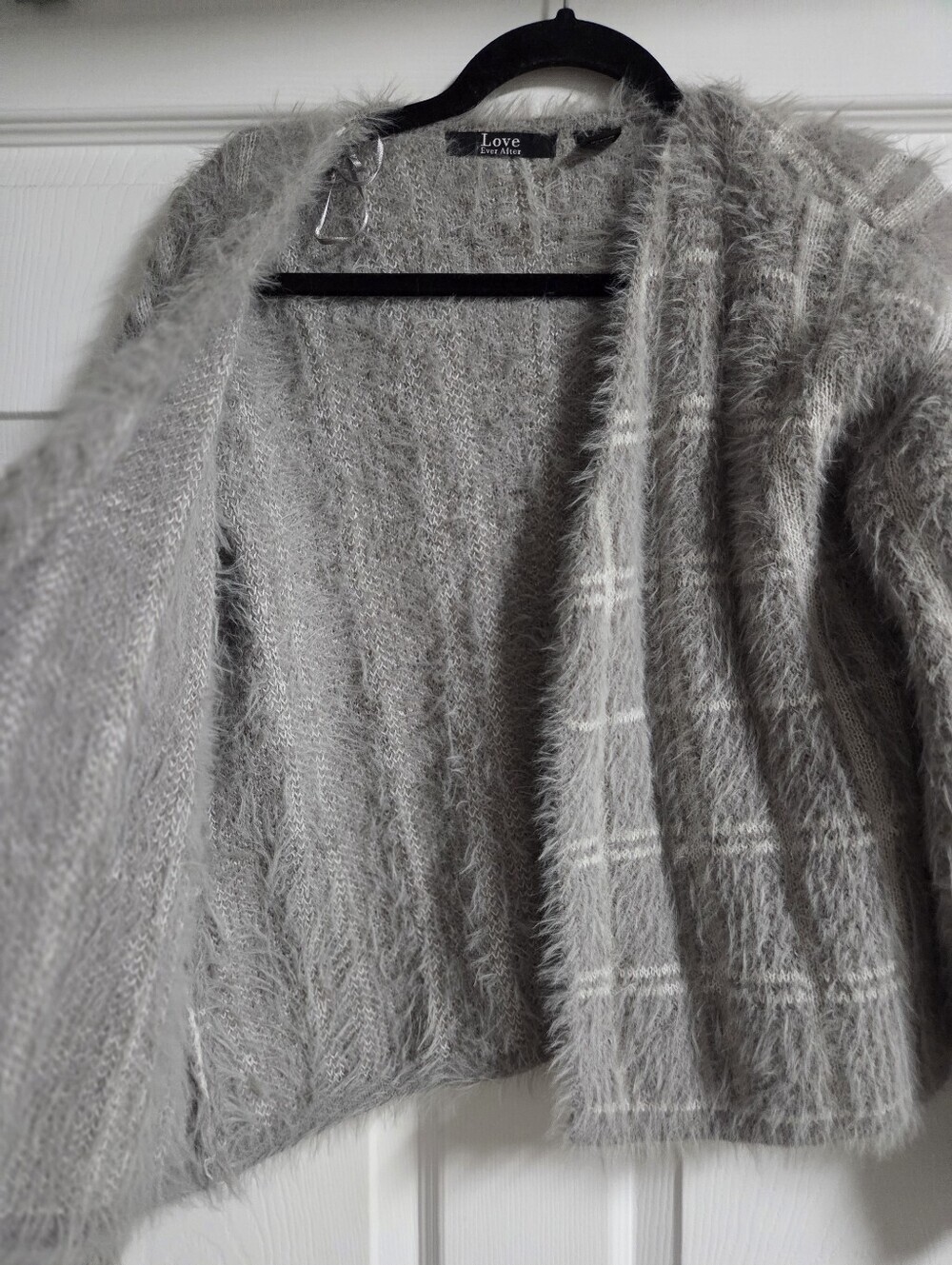Love Ever After Gray Fuzzy Plaid Open Cardigan Size L - Picture 4 of 5